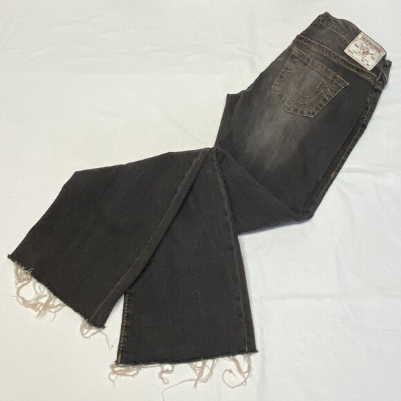 True Religion Becca Big T Bootcut Jeans Black 29 Low Rise Raw Hem Distress Faded - Picture 10 of 13